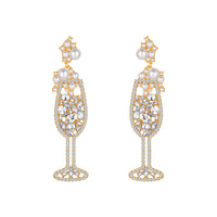 Pearl & Cubic Zirconia Wine Glass Drop Earrings