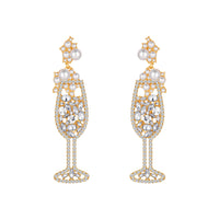 Pearl & Cubic Zirconia Wine Glass Drop Earrings