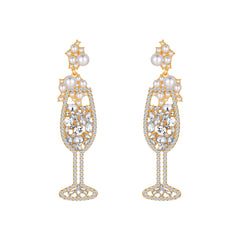 Pearl & Cubic Zirconia Wine Glass Drop Earrings