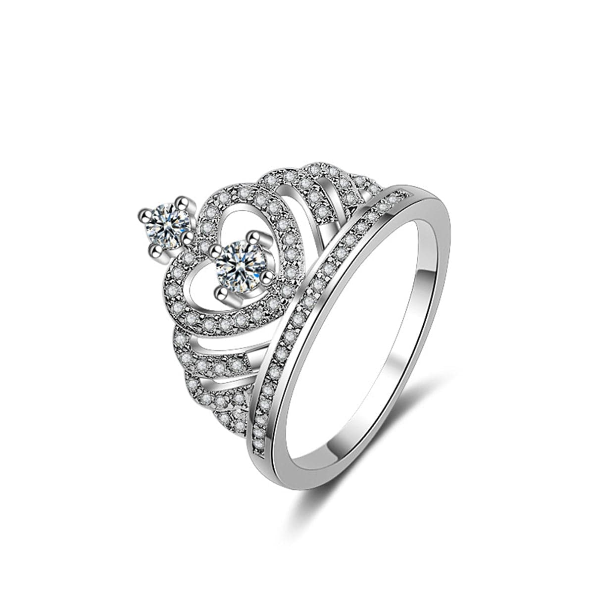 Cubic Zirconia & Silver-Plated Crown Ring