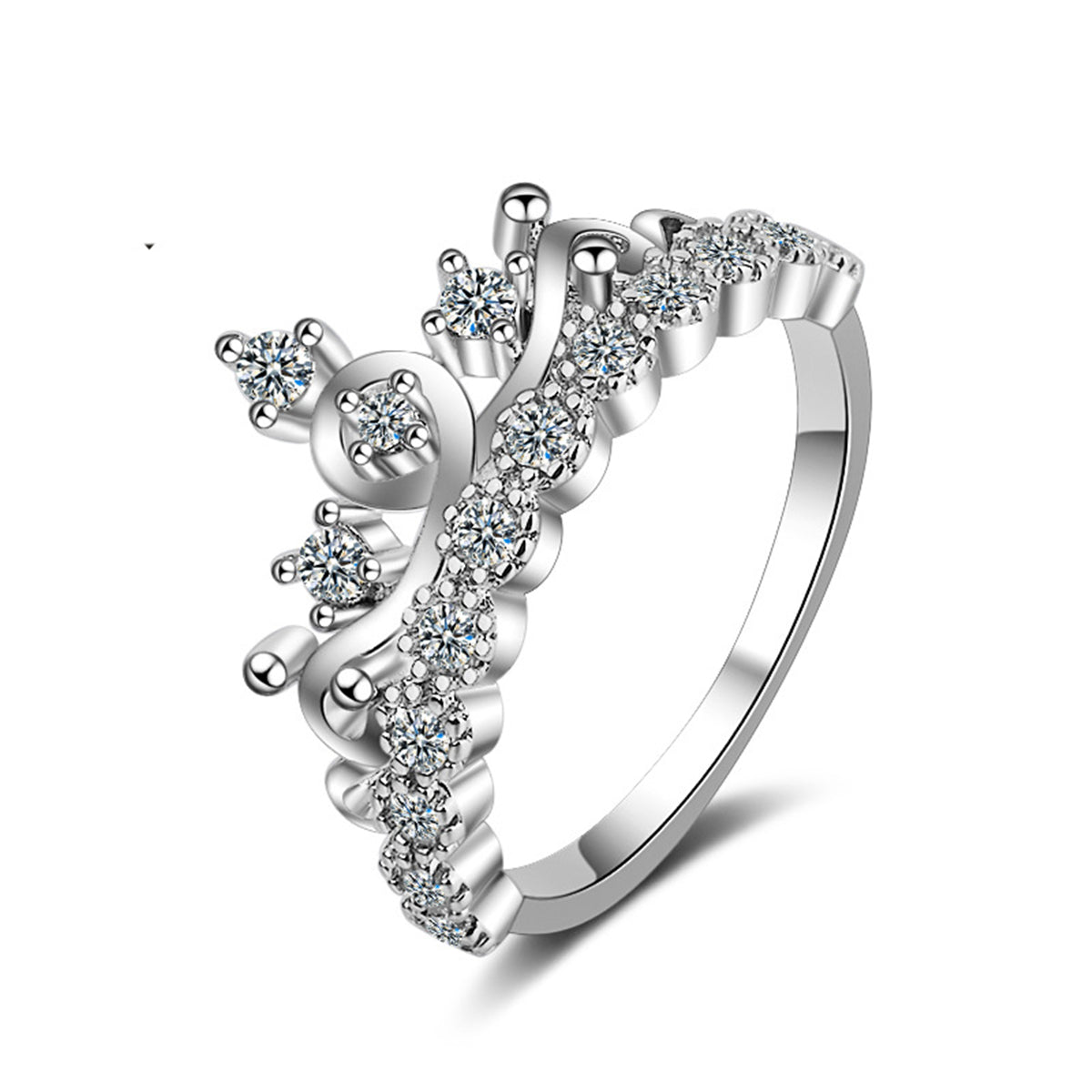 Cubic Zirconia & Silver-Plated Crown Ring