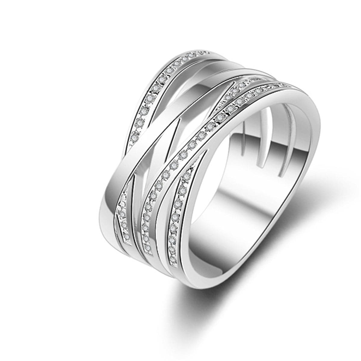 Cubic Zirconia & Silver-Plated Overlapping Band Ring