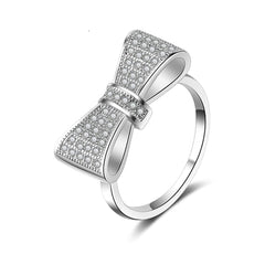 Cubic Zirconia & Silver-Plated Bow Ring