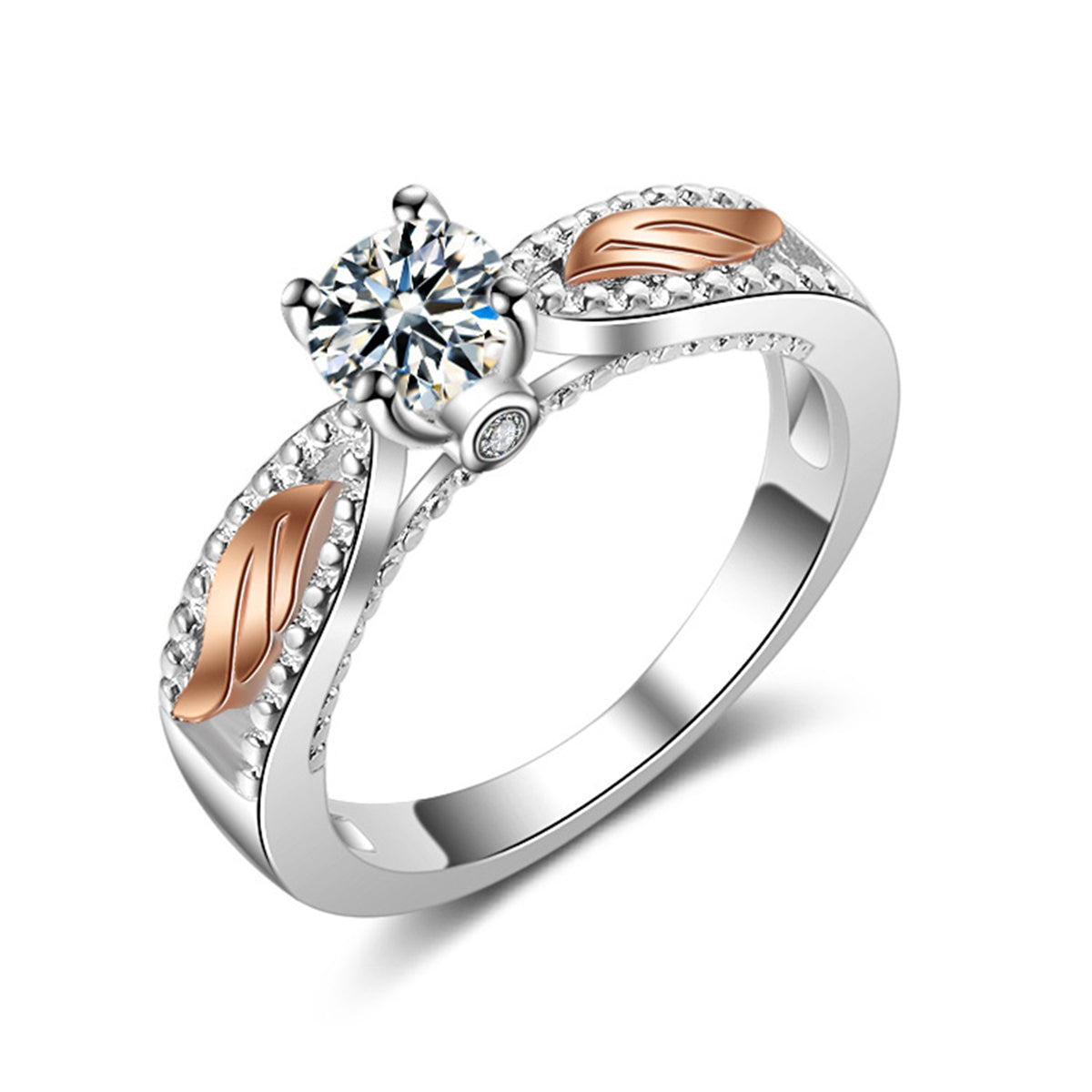 Crystal and Cubic Zirconia Two Tone Wing Ring, statement rings for women, elegant gift for her, front view