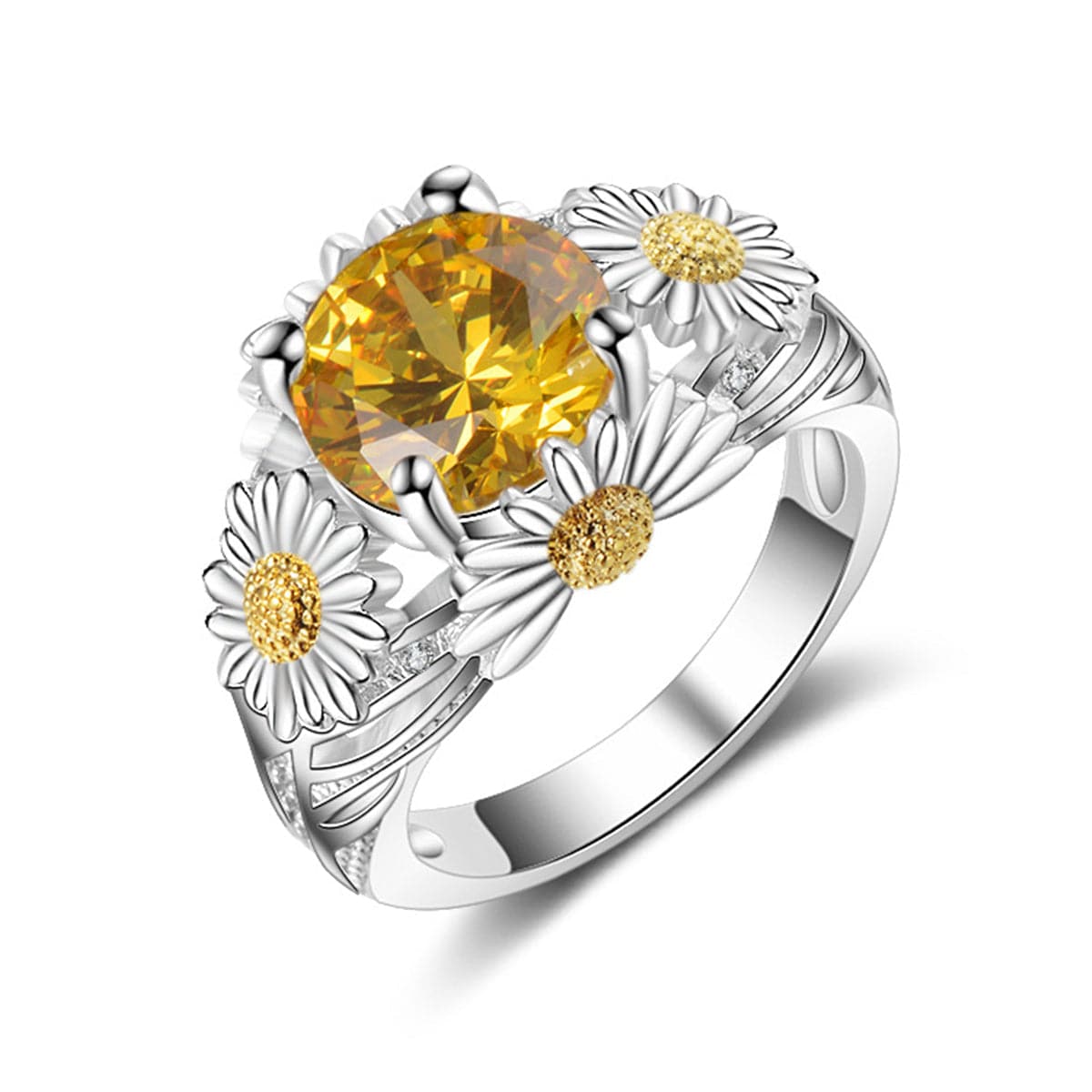 Yellow Crystal and Two-Tone Mum Ring, statement rings for women, everyday style, front view