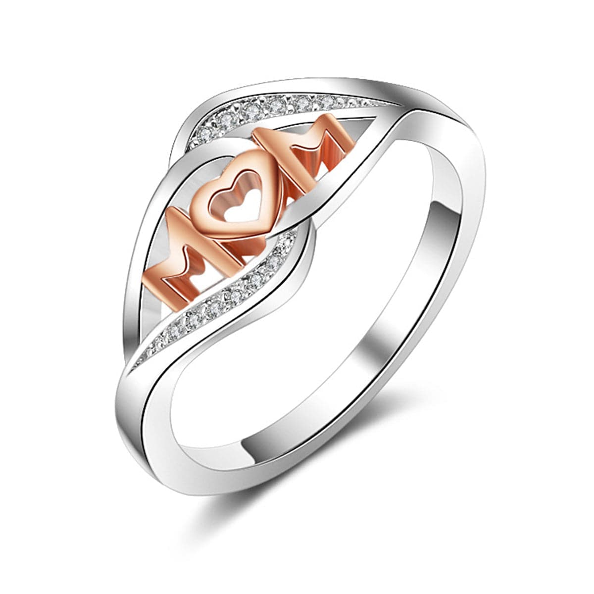 Cubic Zirconia & Two-Tone 'Mom' Ring