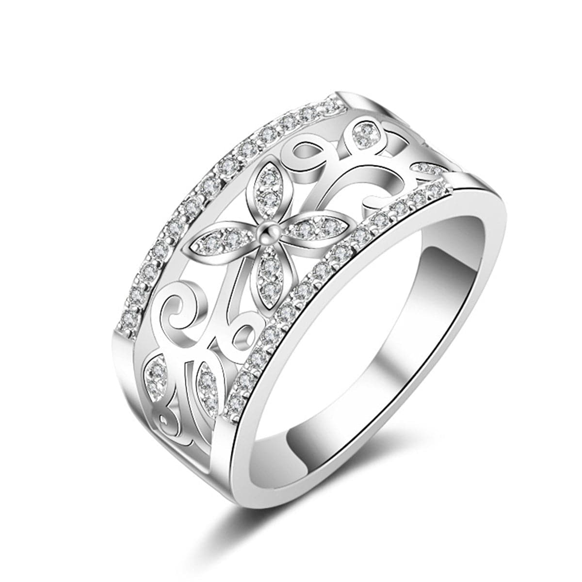 Cubic Zirconia Clover Wide-Band Ring