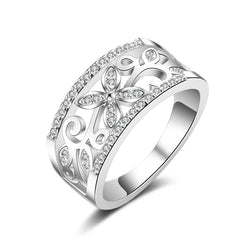 Cubic Zirconia Clover Wide-Band Ring
