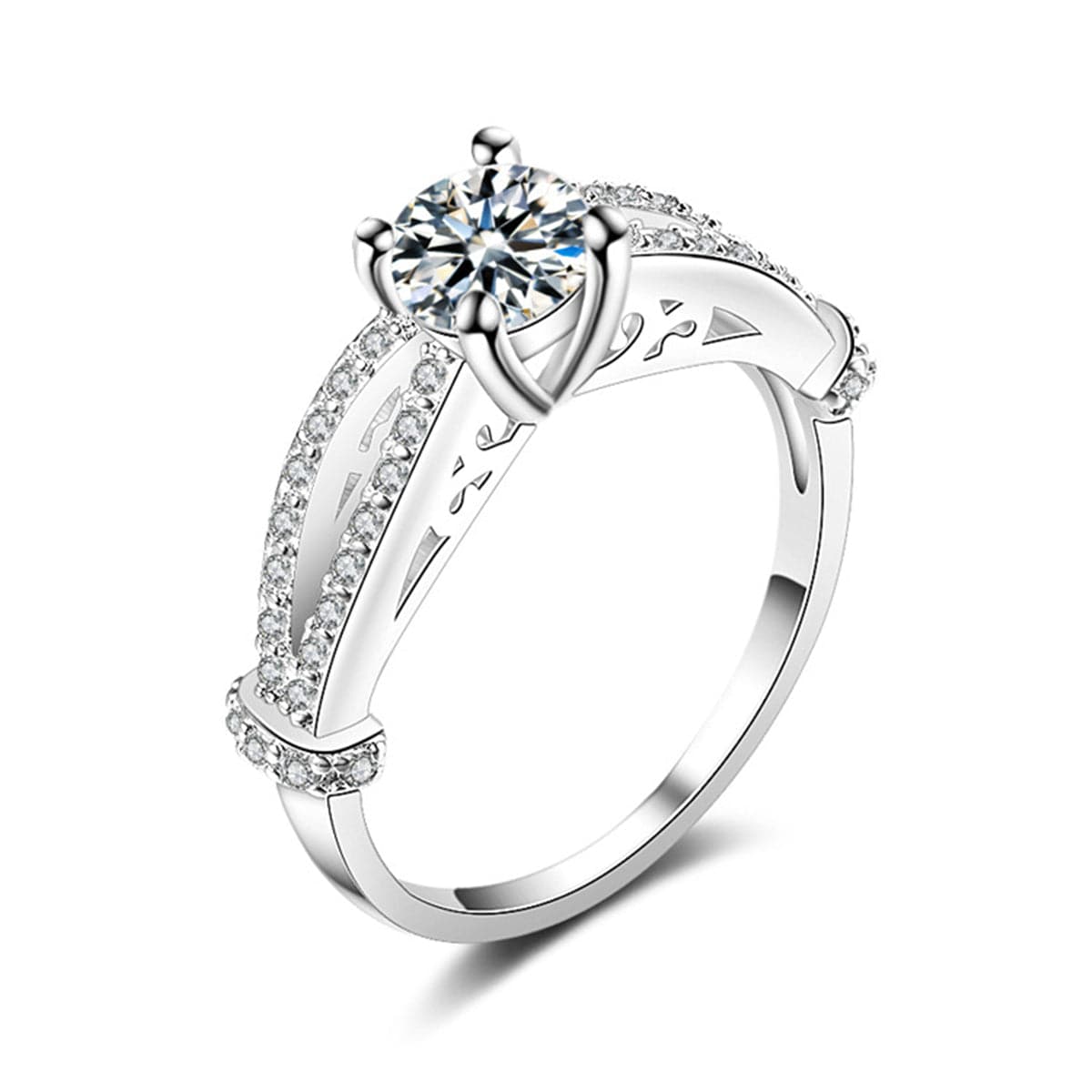 Crystal and Silver-Plated Filigree Ring, silver statement rings for women, dainty minimalist design, front view