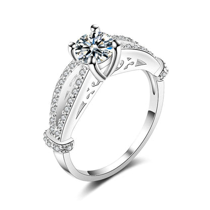 Crystal and Silver-Plated Filigree Ring, silver statement rings for women, dainty minimalist design, front view