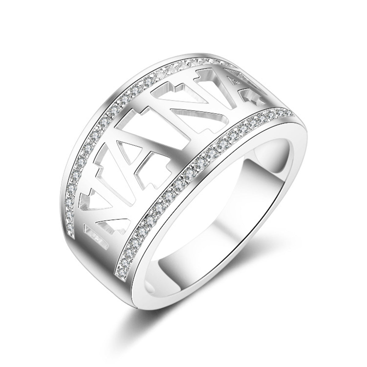 Cubic Zirconia and Silver-Plated 'Nana' Ring, silver statement rings for women, vintage-inspired design, front view