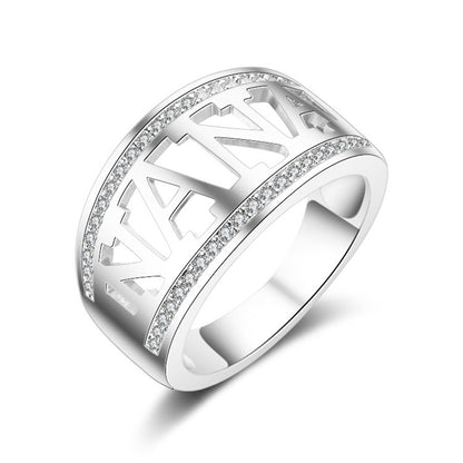 Cubic Zirconia and Silver-Plated 'Nana' Ring, silver statement rings for women, vintage-inspired design, front view