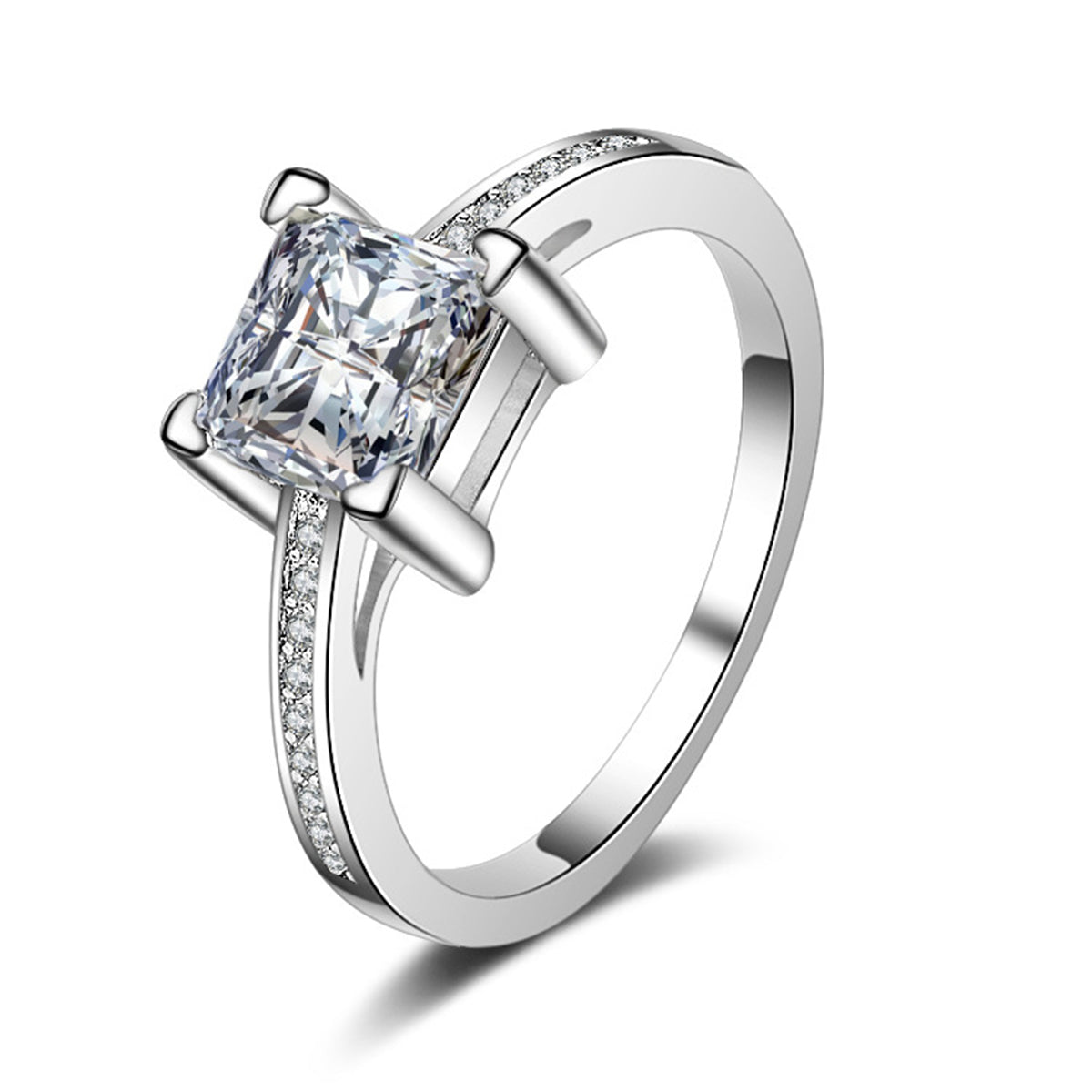 Cubic Zirconia and Crystal Princess-Cut Ring, statement rings for women, elegant gift for her, front view