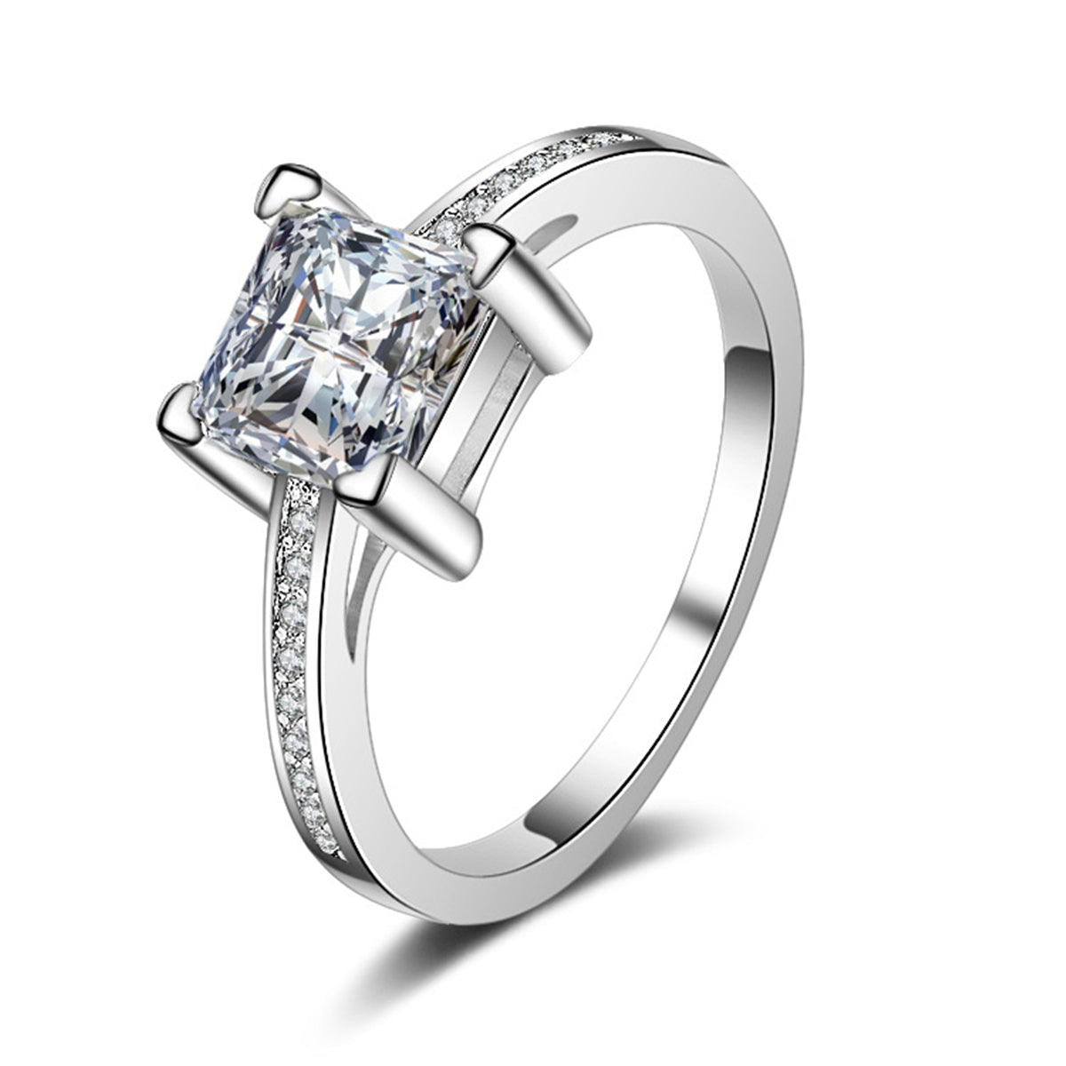 Cubic Zirconia & Crystal Princess-Cut Ring