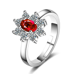 Red Crystal & Cubic Zirconia Floral Adjustable Ring