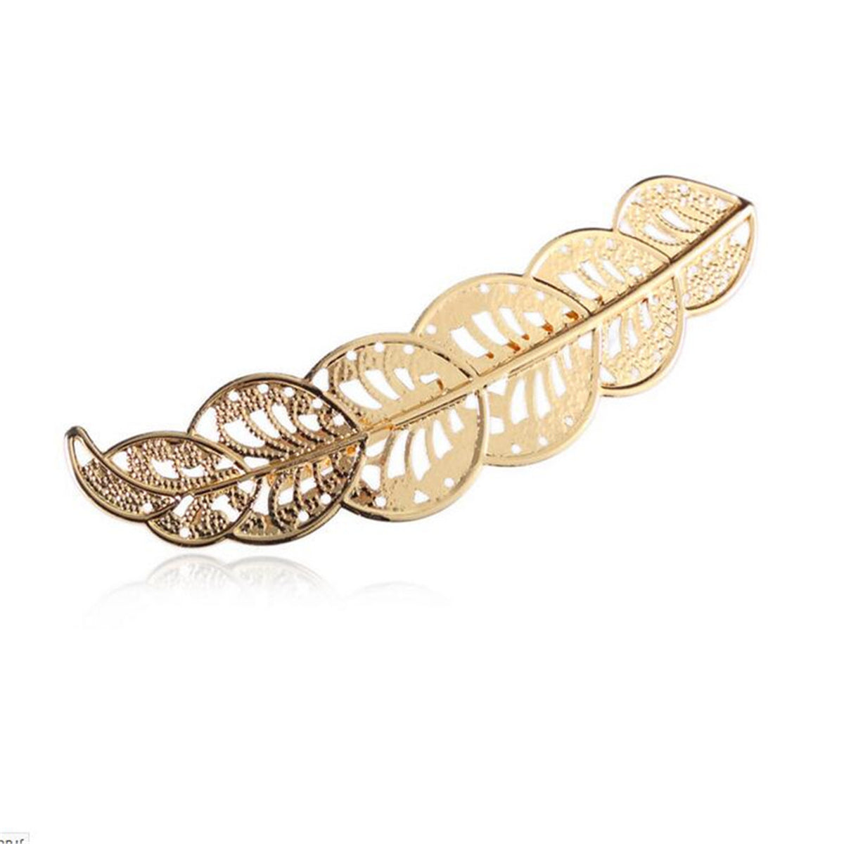 18K Gold-Plated Textured Open-Leaf Hair Clip, vintage-inspired design, front view