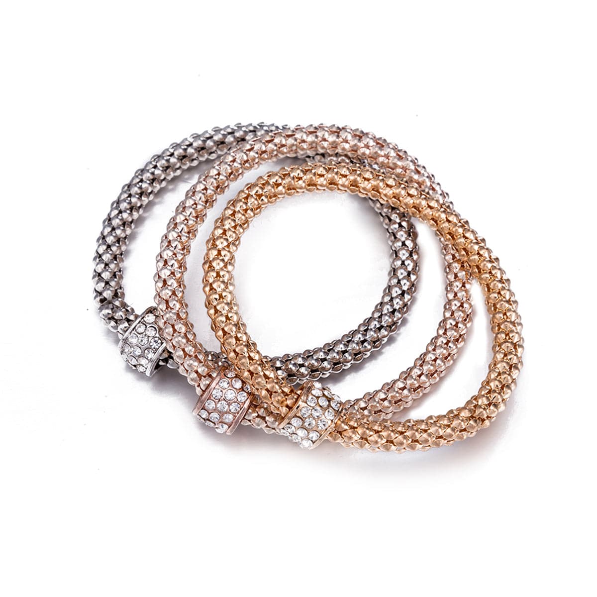 cubic zirconia & Tri-Tone Hollow Convex Bracelet Set - streetregion