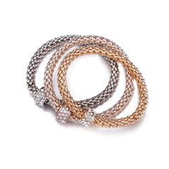 cubic zirconia & Tri-Tone Hollow Convex Bracelet Set - streetregion