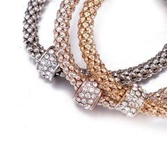 cubic zirconia & Tri-Tone Hollow Convex Bracelet Set - streetregion
