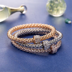 cubic zirconia & Tri-Tone Hollow Convex Bracelet Set - streetregion