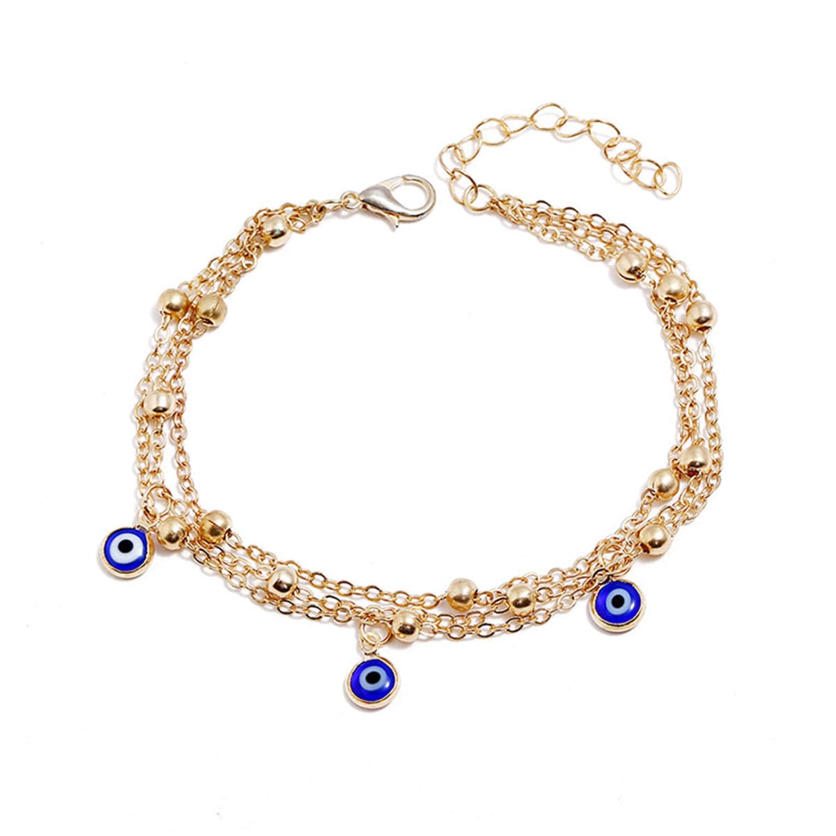 Enamel and 18K Gold-Plated Eye Layered Anklet, gold anklet bracelet, dainty minimalist design, side view