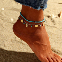 Turquoise Stretch Anklet & Sequin Station Anklet Set