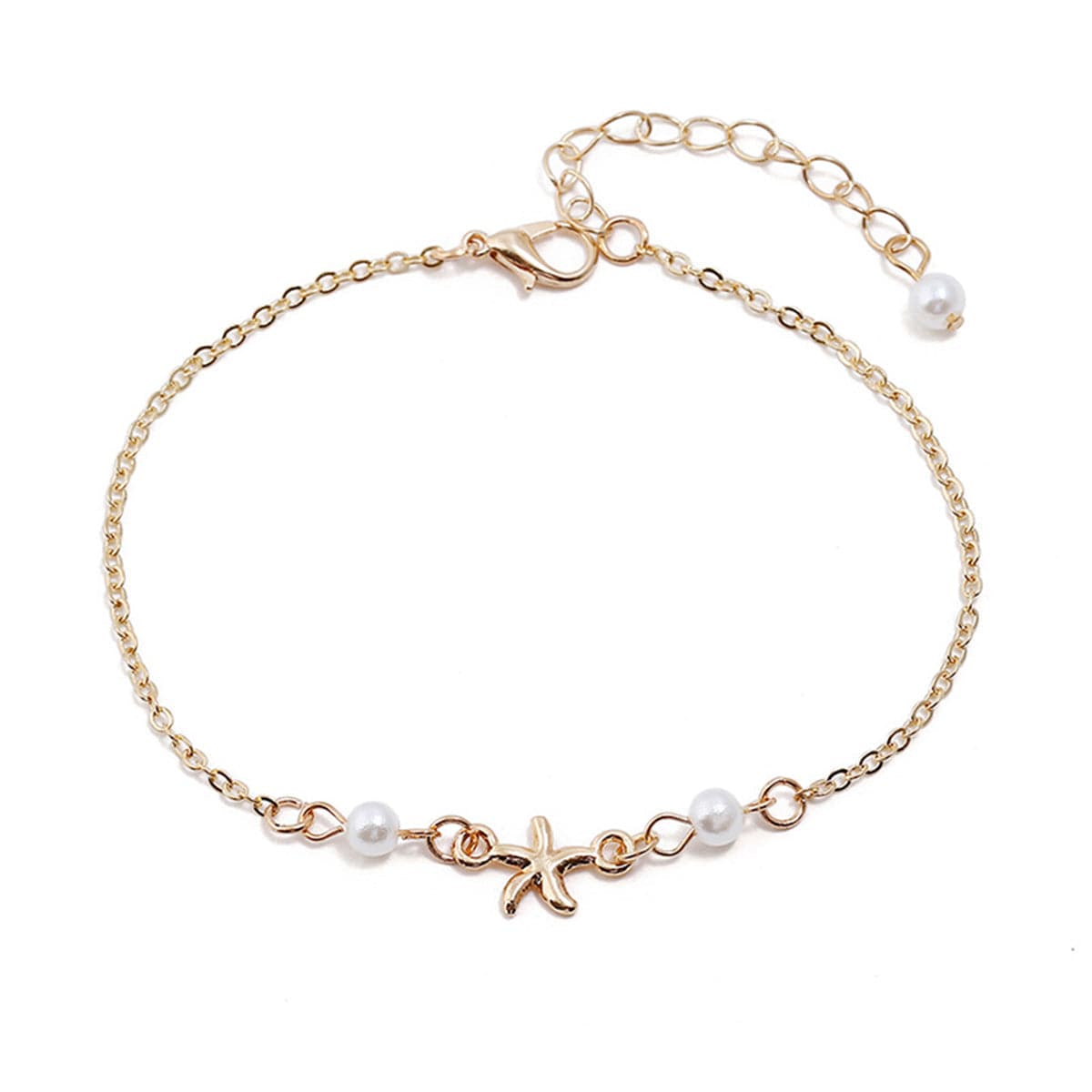 Pearl and 18K Gold-Plated Starfish Charm Anklet, gold anklet bracelet, elegant gift for her, side view