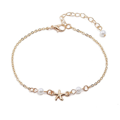 Pearl and 18K Gold-Plated Starfish Charm Anklet, gold anklet bracelet, elegant gift for her, side view
