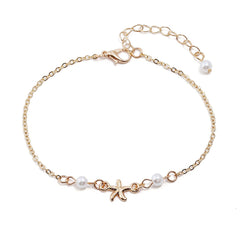 Pearl & 18K Gold-Plated Starfish Charm Anklet