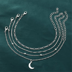 Silver-Plated Moon Charm Anklet Set