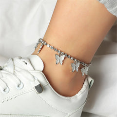 Cubic Zirconia & Silver-Plated Butterfly Station Anklet