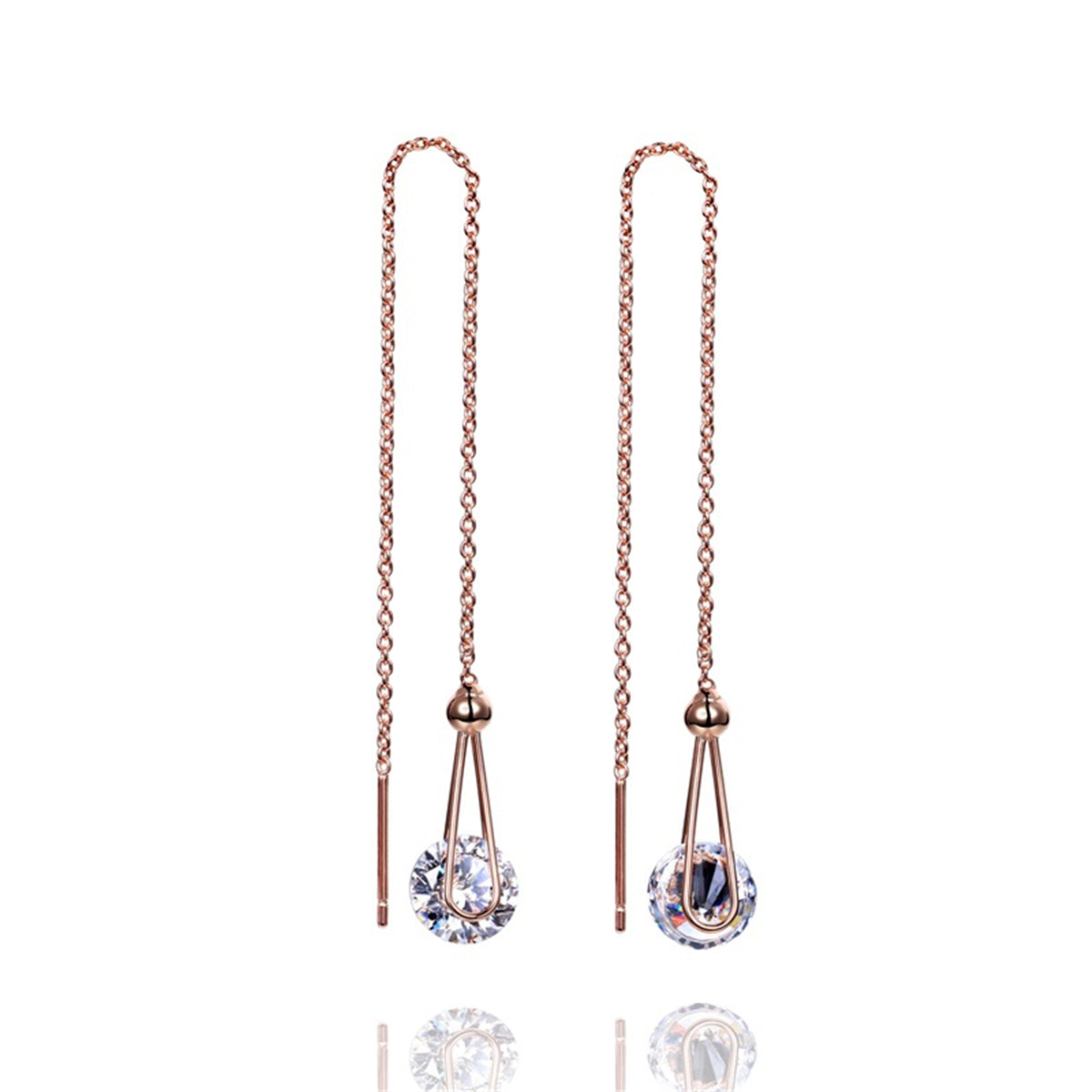 Cubic Zirconia & 18K Rose Gold-Plated Threader Earrings