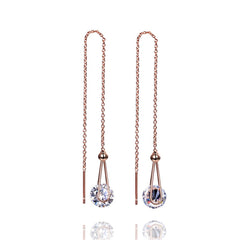 Cubic Zirconia & 18K Rose Gold-Plated Threader Earrings