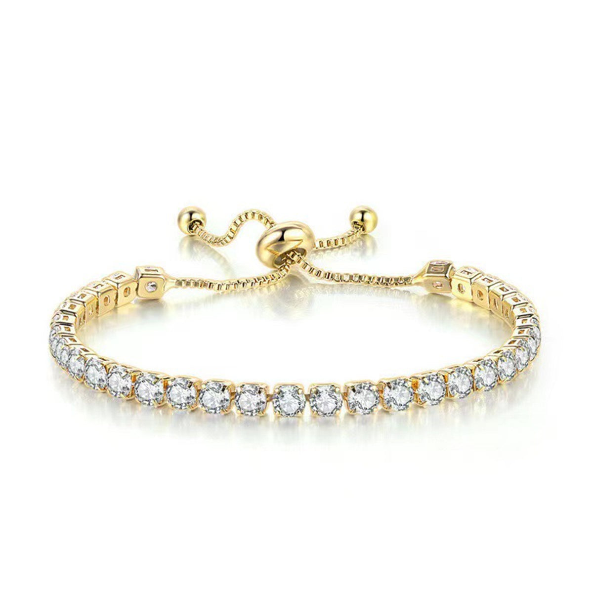 Cubic Zirconia & 18K Gold-Plated Adjustable Link Bracelet