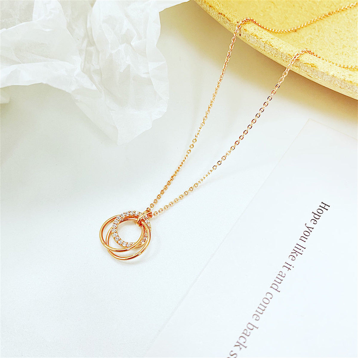 Cubic Zirconia & 18K Rose Gold-Plated Intertwined Circular Pendant Necklace
