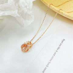 Cubic Zirconia & 18K Rose Gold-Plated Antler Pendant Necklace