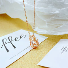 Cubic Zirconia & 18K Rose Gold-Plated Antler Pendant Necklace
