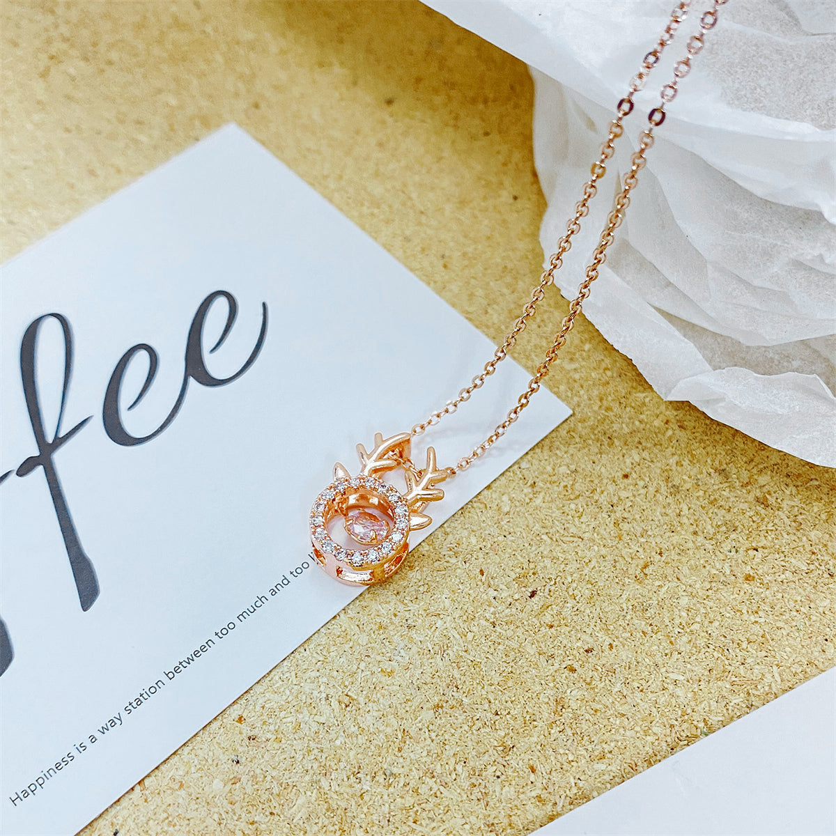 Cubic Zirconia & 18K Rose Gold-Plated Antler Pendant Necklace