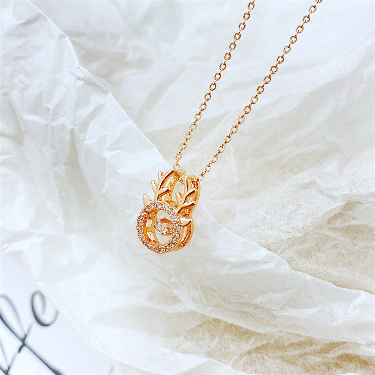 Cubic Zirconia & 18K Rose Gold-Plated Antler Pendant Necklace