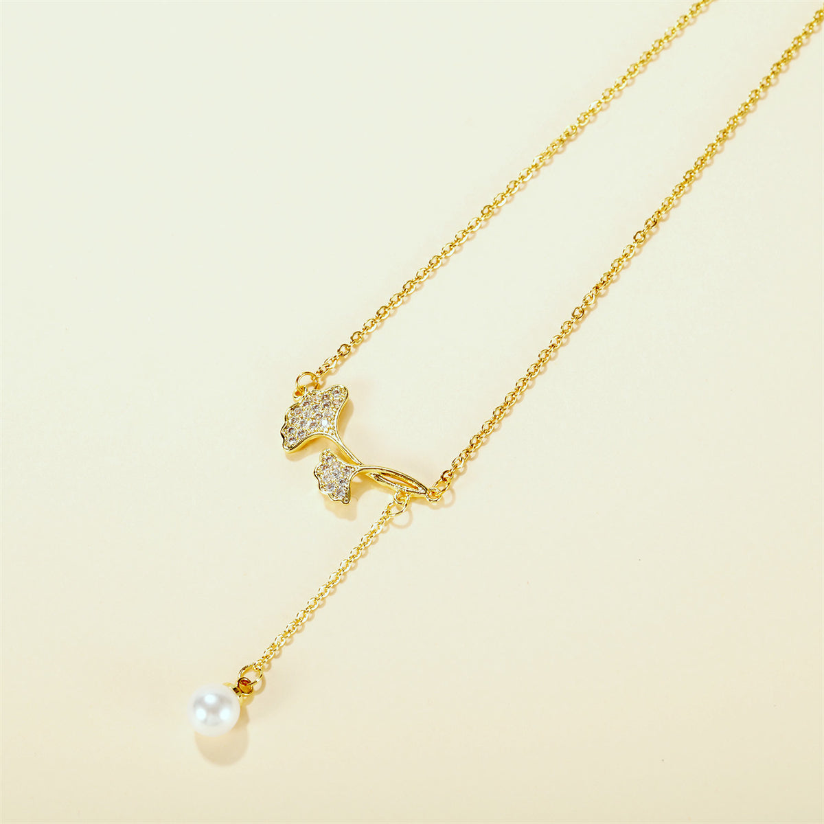 Cubic Zirconia & Pearl 18K Gold-Plated Lotus Leaves Lariat Necklace