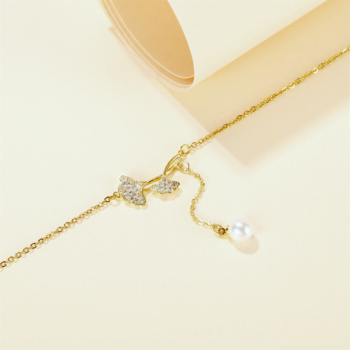 Cubic Zirconia & Pearl 18K Gold-Plated Lotus Leaves Lariat Necklace