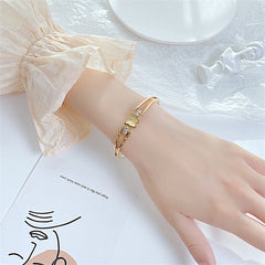 Cubic Zirconia & 18K Gold-Plated Frosted Butterfly Layered Band Bangle