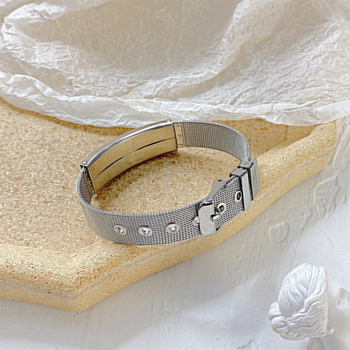 Silver-Plated Curved Card Belt Bracelet