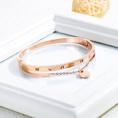 Cubic Zirconia & 18K Rose Gold-Plated Heart Layered Bangle