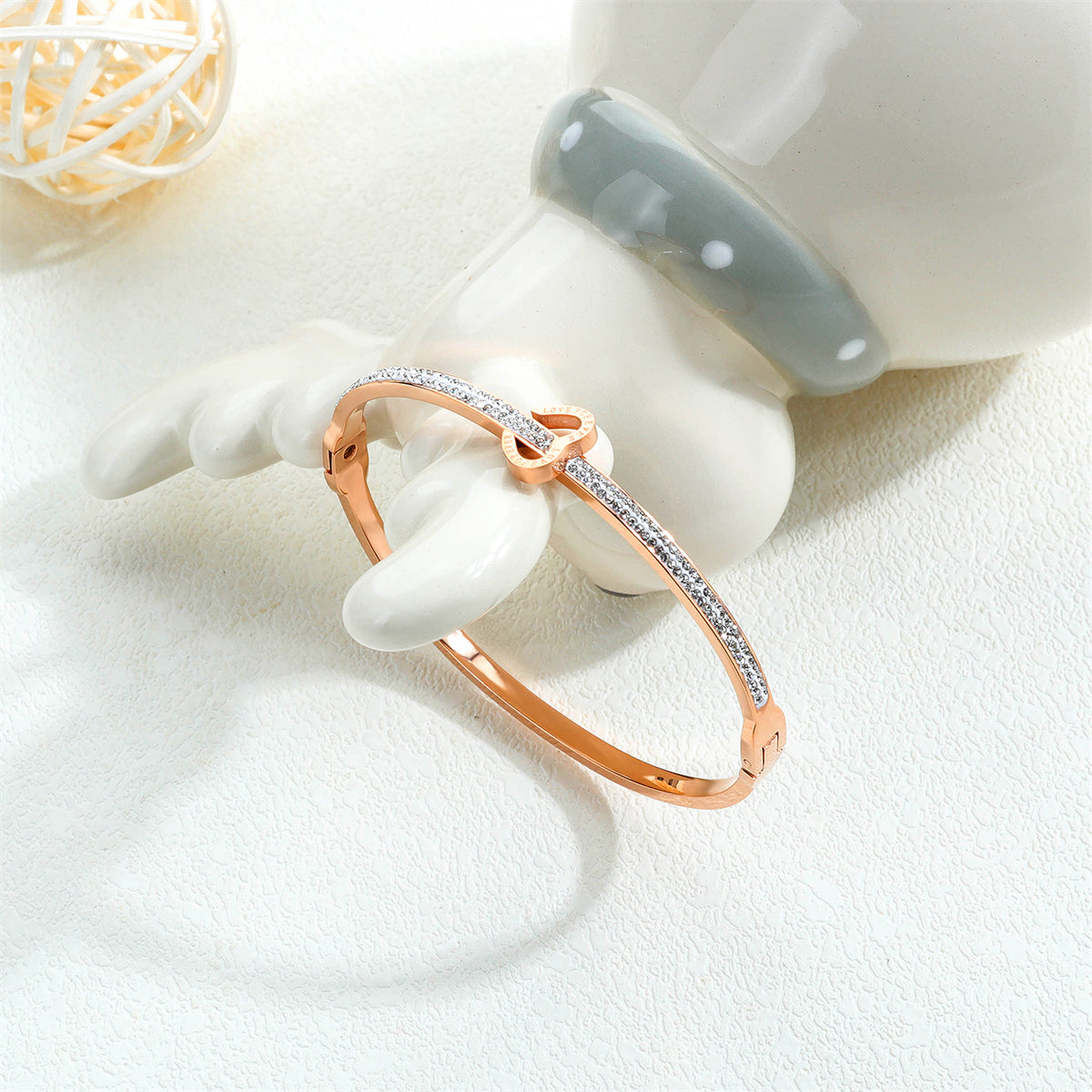 Cubic Zirconia & 18K Rose Gold-Plated 'Forever Love' Heart Bangle