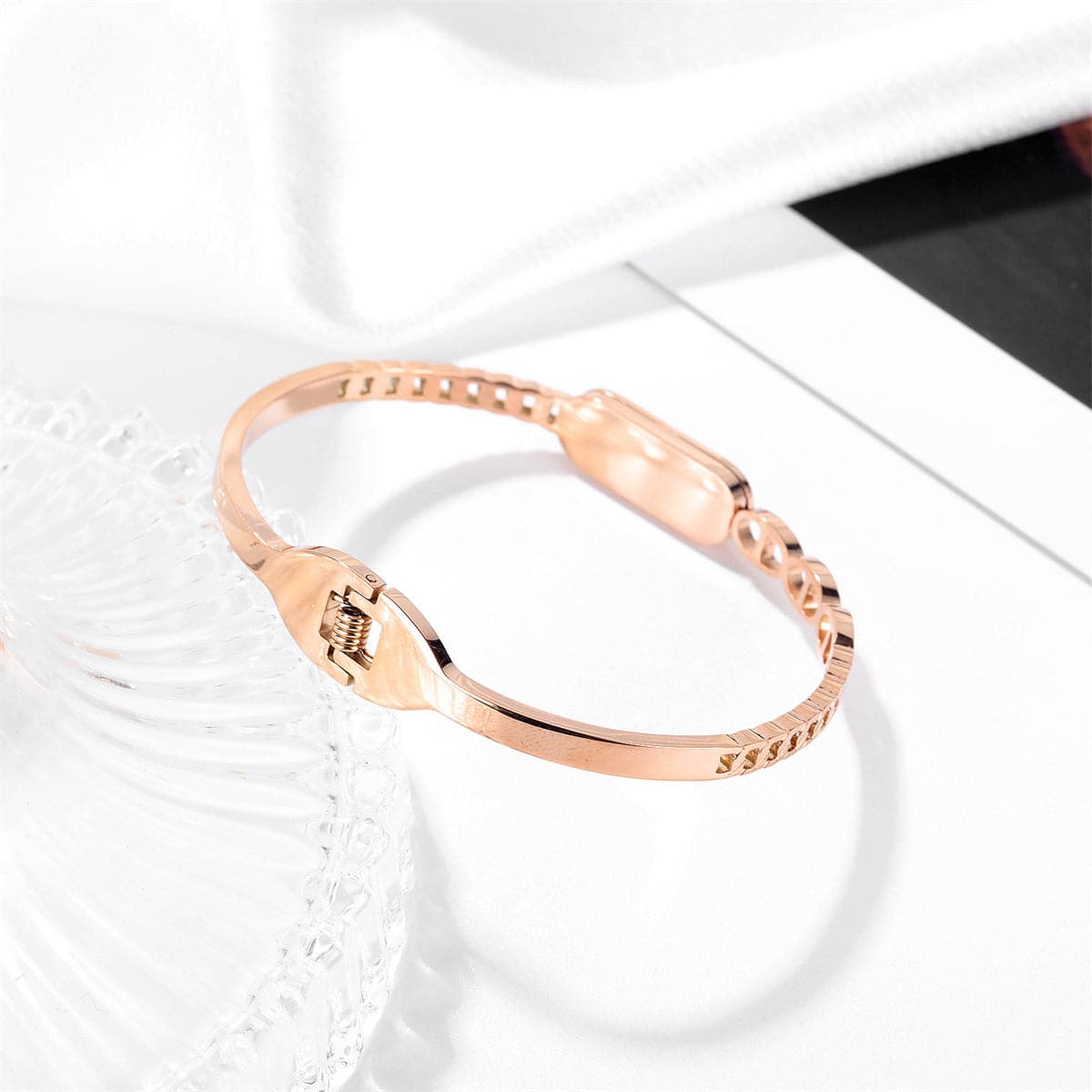 18K Rose Gold-Plated 'Good Luck' Curb Chain Bangle