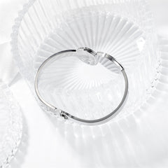 White Shell & Black Enamel Silver-Plated Bypass Bangle