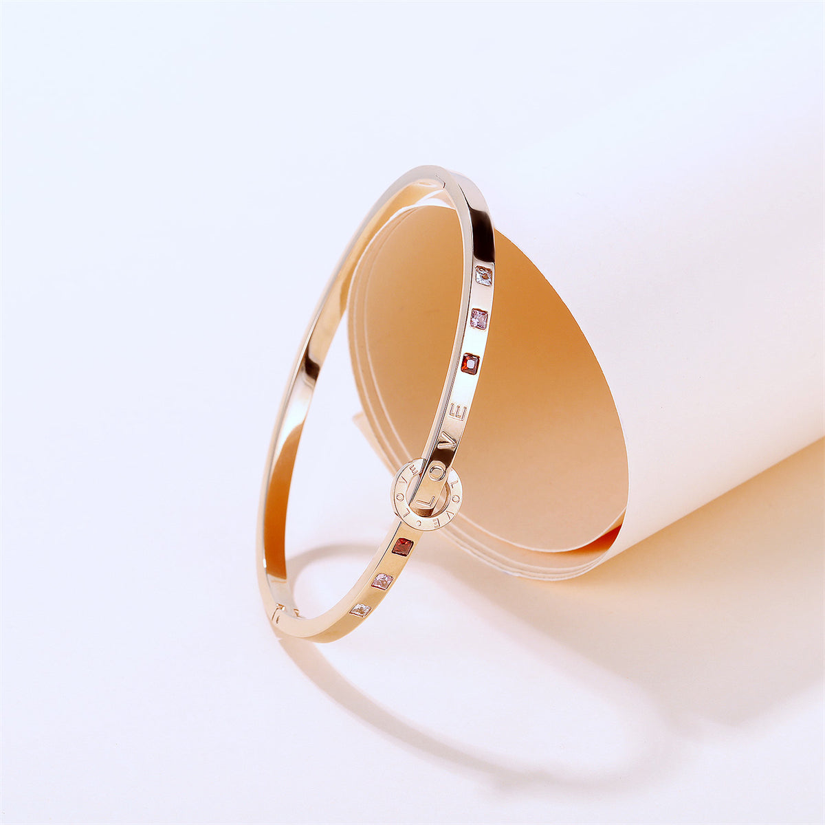 Cubic Zirconia & 18K Rose Gold-Plated 'Love' Bangle