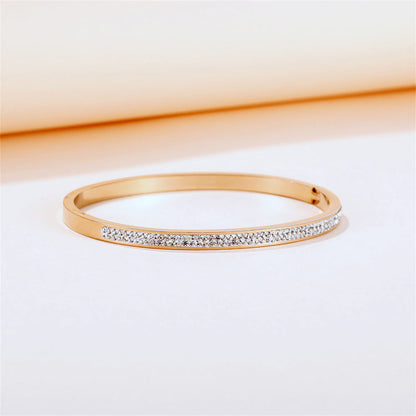 Clear Cubic Zirconia and 18K Rose Gold-Plated Hinged Bangle, rose gold bangle bracelet, detail close-up