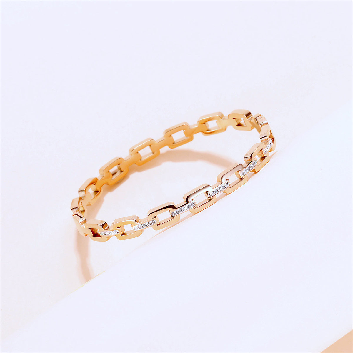 Cubic Zirconia & 18K Rose Gold-Plated Link Bangle
